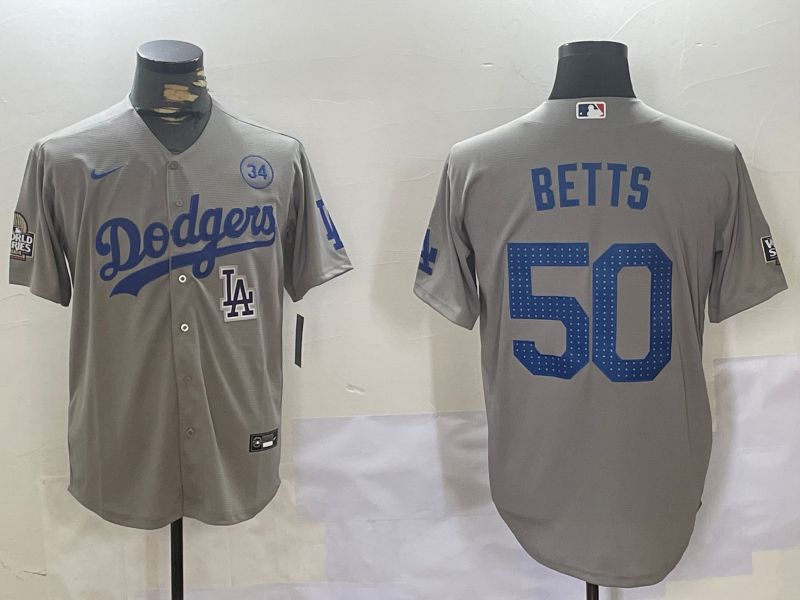 Men Los Angeles Dodgers #50 Betts Grey Game 2024 Nike MLB Jersey style 11205